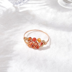 Красный Агат Натуральные бусины из сердолика с цельными круглыми латунными бусинами и кольцами из экологически чистой медной проволоки, 8 мм, размер США 9 (18.9 мм)