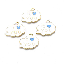 Белый Стойки обшивки сплава эмали подвески, без кадмия, без никеля и без свинца, золотой свет, облако, белые, 18x22x1.5 мм, отверстие : 1.8 мм