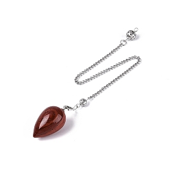 Red Jasper Natural Red Jasper Dowsing Pendulum Pendants, with Iron Chain, Teardrop Charms, 245~250mm, Hole: 1.8~2mm