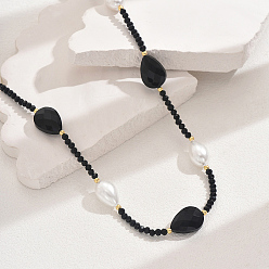 Черный Модные винтажные каплевидные искусственные жемчужины и стеклянные бусины женские длинные ожерелья, чёрные