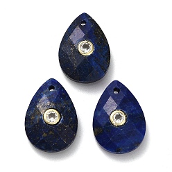 Ляпис-Лазурь Крашеные природные лазурит подвески, граненые подвески-слезинки с золотистой латунной микропаве прозрачными кубическими цирконами, золотые, 18x13x6.5~7 мм, отверстие : 1 мм