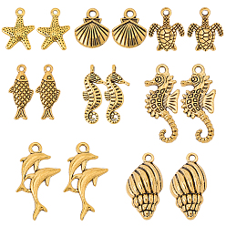Античное Золото 64шт 8 стили тибетский стиль сплав подвески наборы, смешанные формы, античное золото , 14~28.5x6~16x1.5~5.5 мм, отверстие : 1~2 мм, 8 шт / стиль