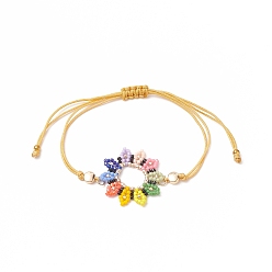 Colorful Glass Seed Sunflower Braided Bead Bracelet, Nylon Adjustable Bracelet for Women, Colorful, Inner Diameter: 5/8~3-1/8 inch(1.5~8cm)