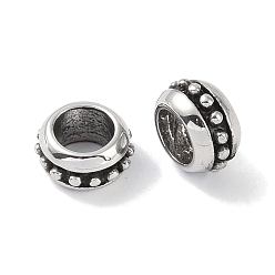 Античное Серебро 316 европейские бусины из хирургической нержавеющей стали, бусины с большим отверстием, рондель, античное серебро, 9x5 мм, отверстие : 5 мм