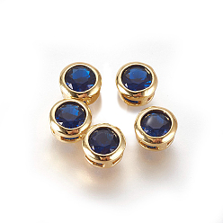 Синий Латуни циркония кубической подвески, многожильных ссылки, граненые, плоско-круглые, золотые, синие, 5.5x3 мм, отверстие : 2x1 мм