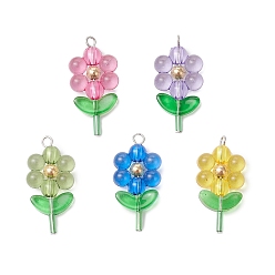 (52) Непрозрачная лаванда Цветочные прозрачный акрил подвески, с медными петлями, разноцветные, 32.5x15.5x6 мм, отверстие : 2.3 мм