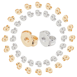 Platinum & Golden 40 Pairs 2 Colors Brass Ear Nuts, Butterfly Earring Backs for Post Earrings, Platinum & Golden, 5x4x2.5mm, Hole: 0.8mm