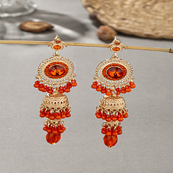 Оранжево-Красный Серьги-гвоздики из акрила и сплава, плоско-круглые, золотые, оранжево-красный, 90x25 мм