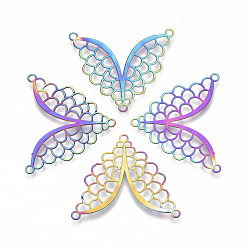 Rainbow Color Ion Plating(IP) 201 Stainless Steel Chandelier Component Links, 3 Loop Connectors, Etched Metal Embellishments, Rainbow Color, 27.5x23x0.3mm, Hole: 1.5mm