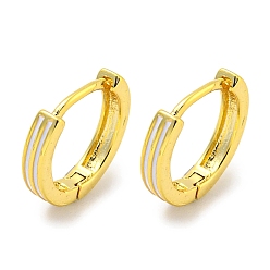 Real 18K Gold Plated Brass Hoop Earrings, with Enamel, Real 18K Gold Plated, 11x2mm