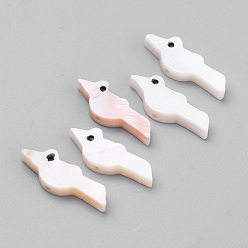 Морская Ракушка Естественных пресноводных стеклянные бусы, птица, цвет морской раковины, 18~19x6~7x3 мм, отверстие : 1 мм