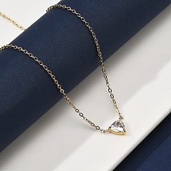 Золотой 304 ожерелья из нержавеющей стали с треугольным кулоном из кубического циркония для женщин, ионное покрытие (ip), золотые, 17.56 дюйм (44.6 см)