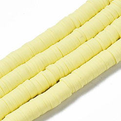 Champagne Yellow Handmade Polymer Clay Beads Strands, for DIY Jewelry Crafts Supplies, Heishi Beads, Disc/Flat Round, Champagne Yellow, 8x0.5~1mm, Hole: 2mm, about 350~387pcs/strand, 15.75 inch~16.14 inch(40~41cm)