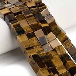 Тигровый глаз Естественный желтый тигровый глаз бисер нитей, класс А, кубические, 6x6x6 мм, отверстие : 1 мм, около 64 шт / нитка, 15.55'' (39.5 см)