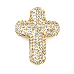 Настоящее золото 18K Латунные микропаве из прозрачного кубического циркония, без кадмия и без свинца, крестик, реальный 18 k позолоченный, 29.5x22x8 мм, отверстие : 2 мм