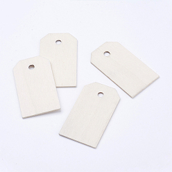 Blanched Almond Undyed Wood Big Pendants, Rectangle, Blanched Almond, 56x31x2mm, Hole: 5mm