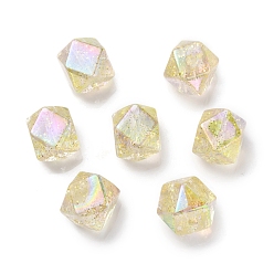 Yellow UV Plating Rainbow Iridescent Acrylic Beads, Polygon, Yellow, 15.5x19x19mm, Hole: 3mm