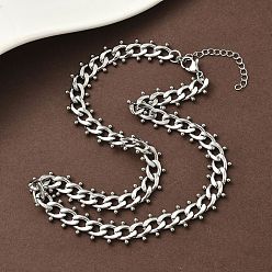 Нержавеющая Сталь Цвет 304 ожерелья из кубинской цепочки с шариками и кисточками из нержавеющей стали, не тускнеет, цвет нержавеющей стали, 14.76 дюйм (37.5 см)