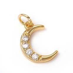 Golden Messing micro pave klar zirkonia charme, mit Ringe springen, langlebig überzogen, Mond, golden, 14x10x2 mm, Biegering: 5x0.7 mm, Innendurchmesser: 3.6 mm
