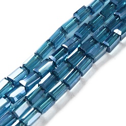 Стально-синий Гальваническое покрытие прозрачные стеклянные бусины нити перламутровый блеск покрытие, граненые, прямоугольные, стальной синий, 4.8~5x2.5~3x2.5~3 мм, отверстие : 1 мм, около 96 шт / нитка, 18.90'' (48 см)