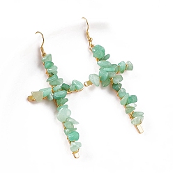 Green Aventurine Natural Green Aventurine Dangle Earring, Cross, 65x35mm