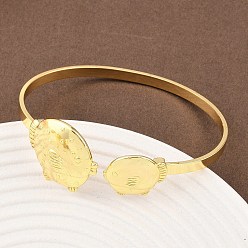 Fish Браслеты-манжеты из латуни с морскими организмами для женщин, реальный 18 k позолоченный, рыба, внутренний диаметр: 2-3/4 дюйм (7.05 см)