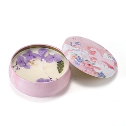 Lavender Pink Unicorn Printed Tinplate Candles, Barrel Shaped Smokeless Decorations, with Dryed Flowers, the Box only for Protection, No Supply Again if the Box Crushed, Lavender, 87x39mm