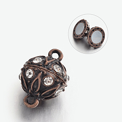 Розовое Золото Магнитные застежки из сплава горного хрусталя с петлями, круглые, без свинца и без кадмия, розовое золото , 19x12.5 мм, отверстие : 2 мм