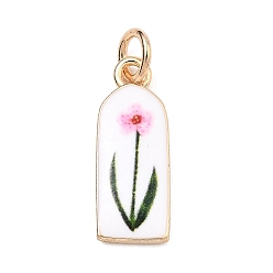 Pink Латунные подвески, арка с цветочными подвесками, золотые, розовые, 21x8x2.5 мм, отверстие : 4 мм