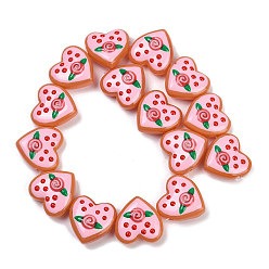 Pink Нити бусин-лэмпворк в форме сердца ручной работы, цветок, розовые, 24~25x24~25x11 мм, отверстие : 1.4 мм, около 15 шт / нитка, 14.2'' (36 см)