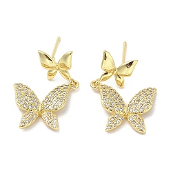 Настоящее золото 18K Серьги-гвоздики из латуни с микро-паве из прозрачного кубического циркония для женщин, без кадмия и без свинца, долговечный, бантом, реальный 18 k позолоченный, 31x18 мм