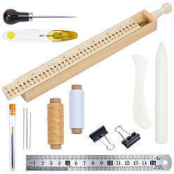 (52) Непрозрачная лаванда Наборы инструментов для переплета книг по дереву, включая иглы, резать ножницами, шила, папка с костями, шнур, правитель, зажимы, разноцветные, 20.3x2.4x0.45 см