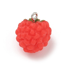 Other Fruits Подвески из непрозрачной смолы с имитацией фруктов, с платиновыми тоновыми железными петлями, красные, малиновый шарм, 19.5x16 мм, отверстие : 2 мм