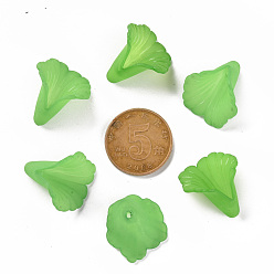 Dark Sea Green Transparent Acrylic Bead Caps, Trumpet Flower Beads, Frosted, Flower, Dark Sea Green, 18x18x17mm, Hole: 1.5mm, about 700pcs/500g