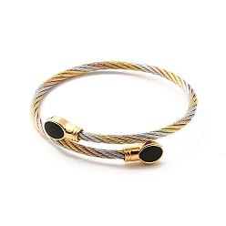 Multi-color Ion Plating(IP) 304 Stainless Steel Twist Rope Cuff Bangle, Eaneml Oval Beaded Torque Bangle for Women, Multi-color, Inner Diameter: 2 inch(5cm)