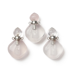Rose Quartz Natural Rose Quartz Perfume Bottle Pendants, with Platinum Brass Findings, Rhombus, 35mm, Hole: 1.6mm