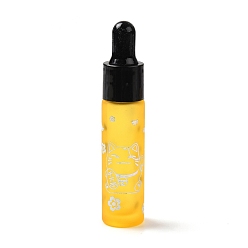 Gold Rubber Dropper Bottles, Refillable Glass Bottle, for Essential Oils Aromatherapy, with Fortune Cat Pattern & Chinese Character, Gold, 2x9.45cm, Hole: 9.5mm, Capacity: 10ml(0.34fl. oz)