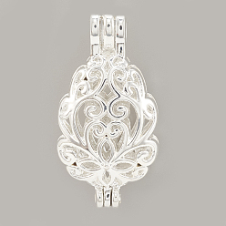 Silver Alloy Bead Cage Pendants, Hollow, teardrop, Silver Color Plated, 31.5x16x9mm, Hole: 3.5x2mm, Inner Measure: 20x14mm