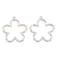 Platinum Valentine's Day Alloy Pendants, Flower Charms, Cadmium Free & Nickel Free & Lead Free, Platinum, 43x40x3.5mm, Hole: 2.5mm