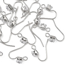 Platinum SHEGRACE Brass Pave Cubic Zirconia Earring Findings, Ear Wire, Platinum, 14x5mm, Hole: 2mm, Pin: 0.8mm