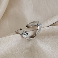 Stainless Steel Color Irregular 304 Stainless Steel Cuff Open Rings for Women, Stainless Steel Color, 32.5mm, Inner Diameter: 17.4mm