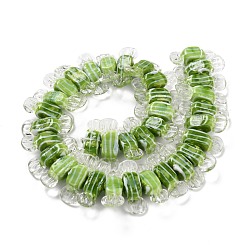 Olive Drab Handmade Lampwork Beads, Candy with Stripe Pattern, Olive Drab, 26~29x9x7.5~8mm, Hole: 1mm