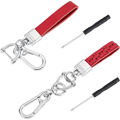 Mixed Color 2 Set 2 Style PU Imitation Leather Keychains, with Alloy Findings and Screwdrivers, Rectangle, Mixed Color, 15~18x1.8cm, 1 set/style