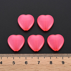 Hot Pink Transparent Acrylic Beads, Dyed, Heart, Hot Pink, 13.5x14x6mm, Hole: 1.5mm, about 775pcs/500g