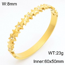 Звезда 304 Женские браслеты-кольца из нержавеющей стали с кристаллами и стразами, золотые, звезда, внутренний диаметр: 2.36 дюйм (6 см)