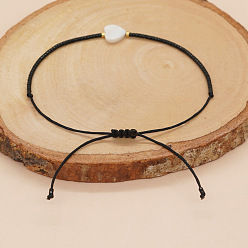 Черный Плетеные браслеты из стеклянных бусин в богемном стиле, натуральные украшения из ракушек для женщин, сердце, чёрные