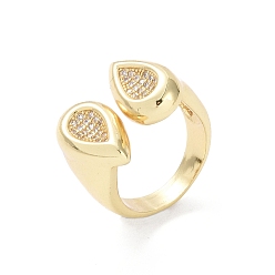 Teardrop Brass Cuff Finger Rings, with Cubic Zirconia, Teardrop, Inner Diameter: 16.6mm