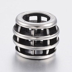 Antik Silber Farbe 304 Edelstahlkugeln, Großloch perlen, Hohl rondelle, Antik Silber Farbe, 12.5x10 mm, Bohrung: 7.5 mm