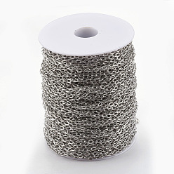 Platinum Iron Textured Cable Chains, Unwelded, with Spool, Platinum, 4x3x0.7mm, about 328.08 Feet(100m)/roll