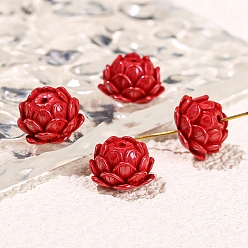 Красный Синтетические бусины из киновари, бусины из цветка лотоса, красные, 12x7 мм